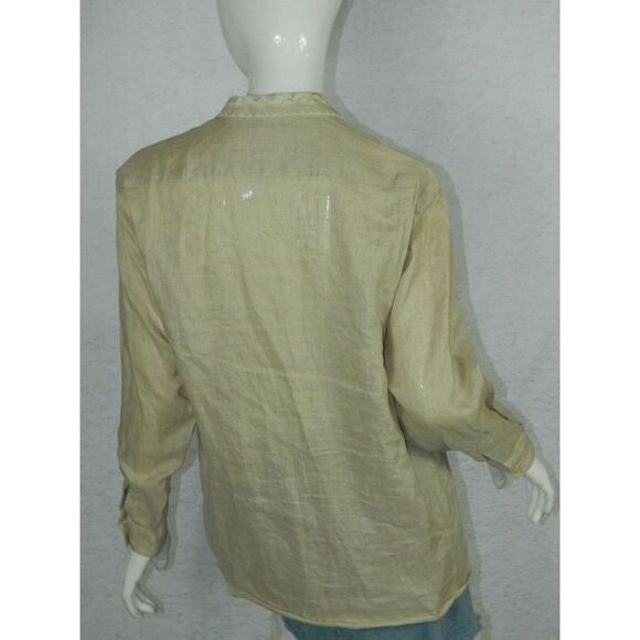 Bellows Brut Le Garage Blouse Vintage Beige‎ Linen Lace Paris France Medium - Picture 2 of 9